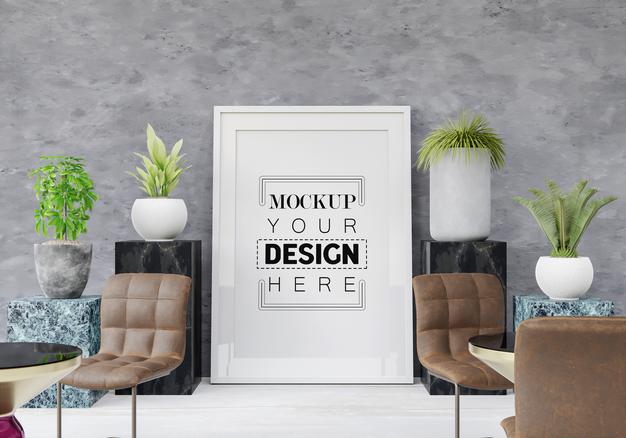 Free Poster Frame Mockup In Living Room Psd