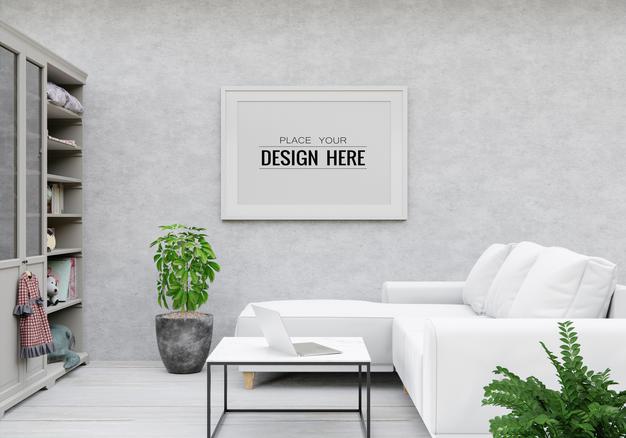 Free Poster Frame Mockup In Living Room Psd