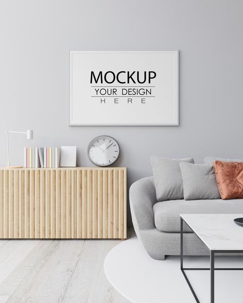 Free Poster Frame Mockup In Living Room Psd