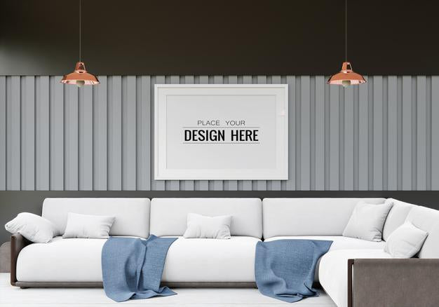 Free Poster Frame Mockup In Living Room Psd