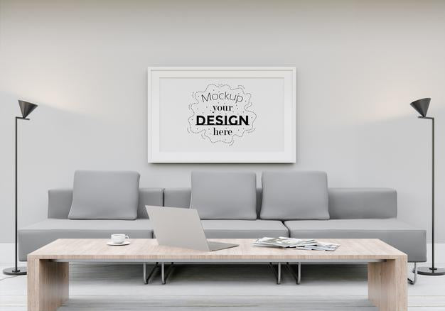 Free Poster Frame Mockup In Living Room Psd