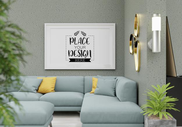 Free Poster Frame Mockup In Living Room Psd