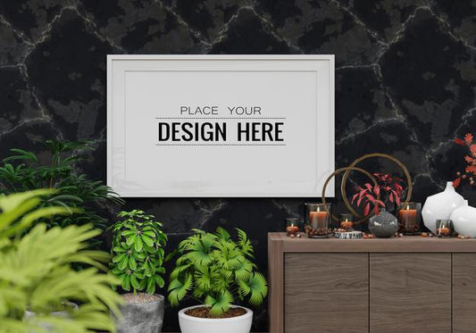 Free Poster Frame Mockup In Living Room Psd