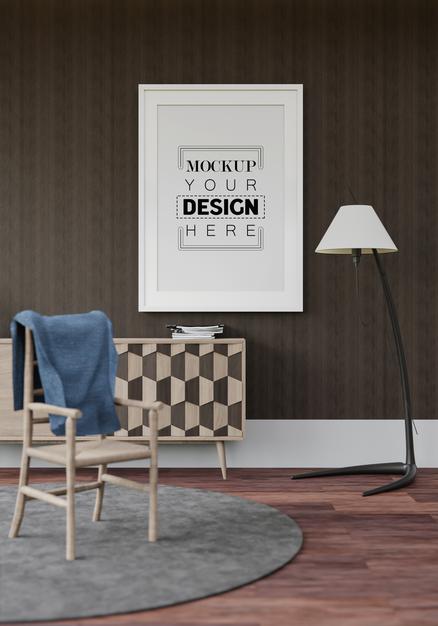 Free Poster Frame Mockup In Living Room Psd