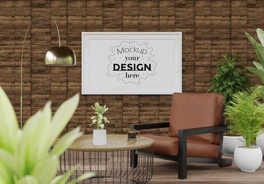 Free Poster Frame Mockup In Living Room Psd