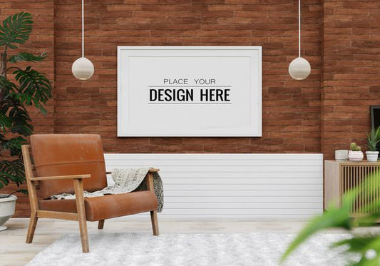 Free Poster Frame Mockup In Living Room Psd