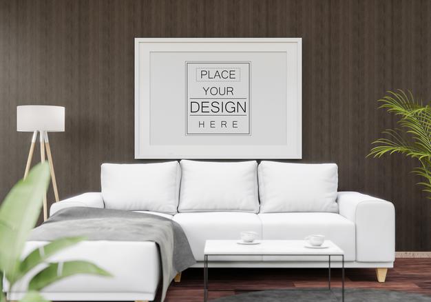 Free Poster Frame Mockup In Living Room Psd