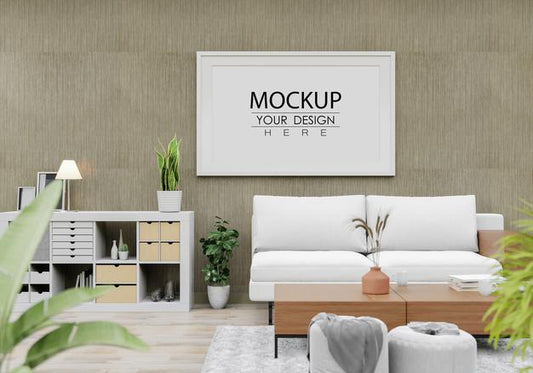 Free Poster Frame Mockup In Living Room Psd