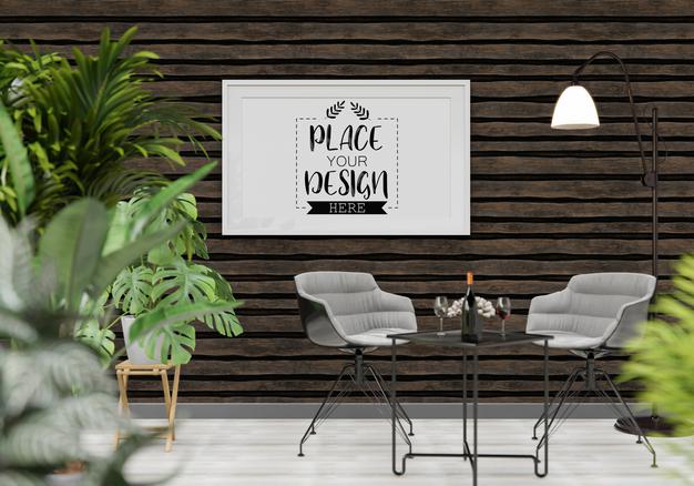 Free Poster Frame Mockup In Living Room Psd