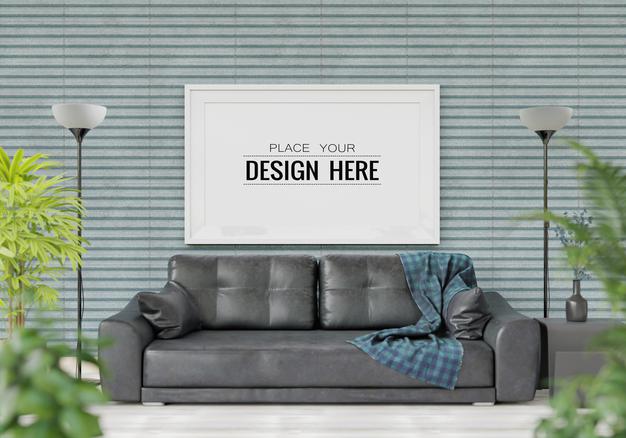 Free Poster Frame Mockup In Living Room Psd