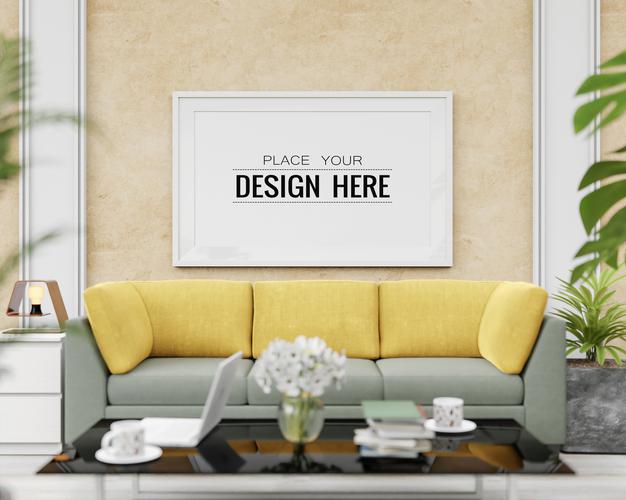 Free Poster Frame Mockup In Living Room Psd