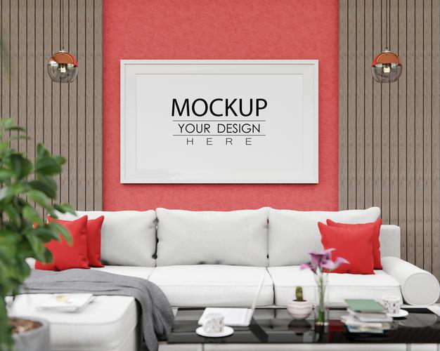 Free Poster Frame Mockup In Living Room Psd