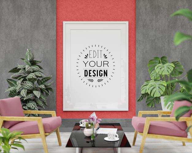 Free Poster Frame Mockup In Living Room Psd