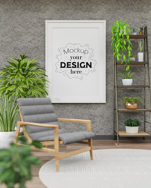 Free Poster Frame Mockup In Living Room Psd