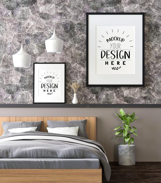 Free Poster Frame Mockup Interior In A Bedroom Psd