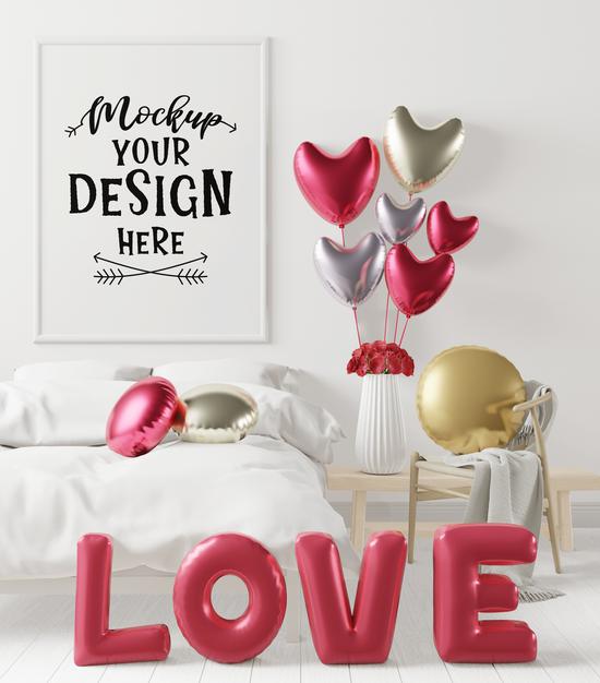 Free Poster Frame Mockup Interior In A Bedroom Psd