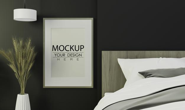 Free Poster Frame Mockup Interior In A Bedroom Psd