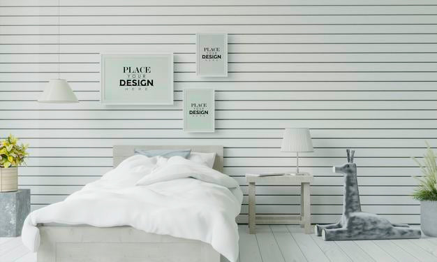 Free Poster Frame Mockup Interior In A Bedroom Psd