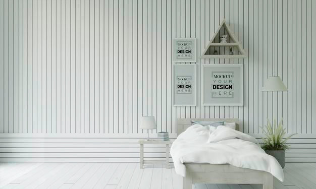 Free Poster Frame Mockup Interior In A Bedroom Psd