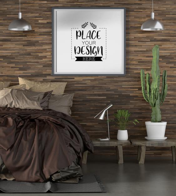 Free Poster Frame Mockup Interior In A Bedroom Psd