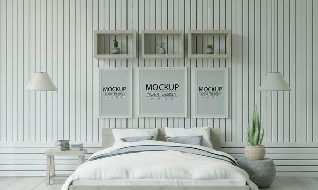 Free Poster Frame Mockup Interior In A Bedroom Psd