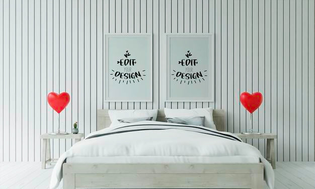 Free Poster Frame Mockup Interior In A Bedroom Psd