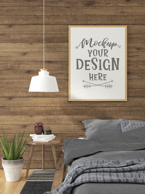 Free Poster Frame Mockup Interior In A Bedroom Psd