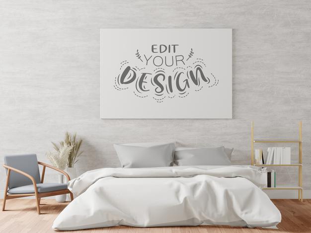 Free Poster Frame Mockup Interior In A Bedroom Psd