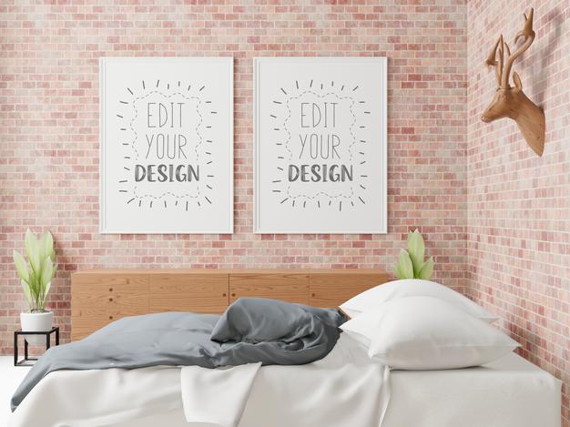 Free Poster Frame Mockup Interior In A Bedroom Psd