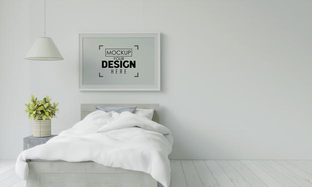 Free Poster Frame Mockup Interior In A Bedroom Psd