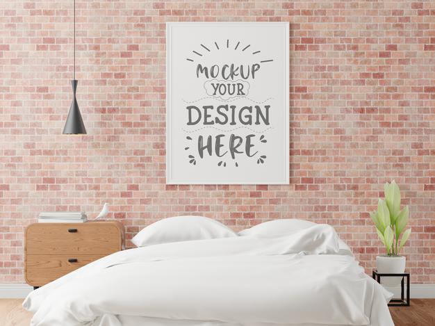 Free Poster Frame Mockup Interior In A Bedroom Psd