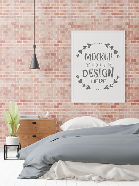 Free Poster Frame Mockup Interior In A Bedroom Psd