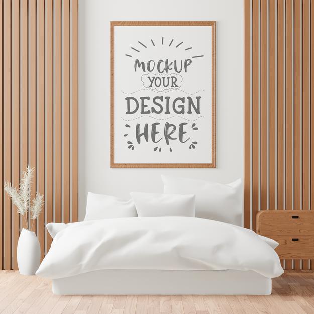 Free Poster Frame Mockup Interior In A Bedroom Psd