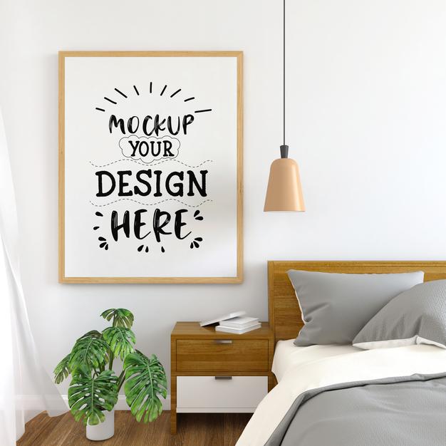 Free Poster Frame Mockup Interior In A Bedroom Psd