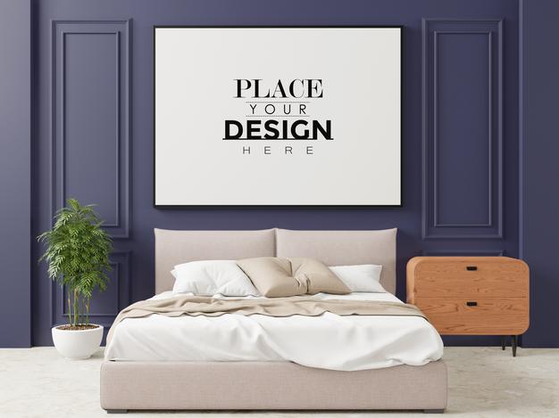 Free Poster Frame Mockup Interior In A Bedroom Psd