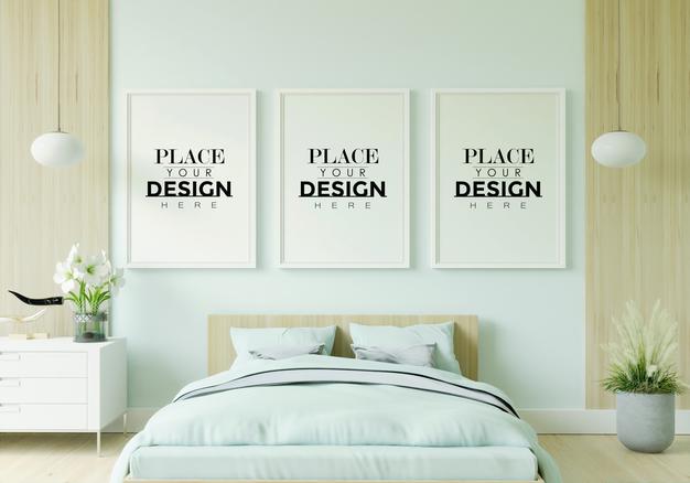 Free Poster Frame Mockup Interior In A Bedroom Psd