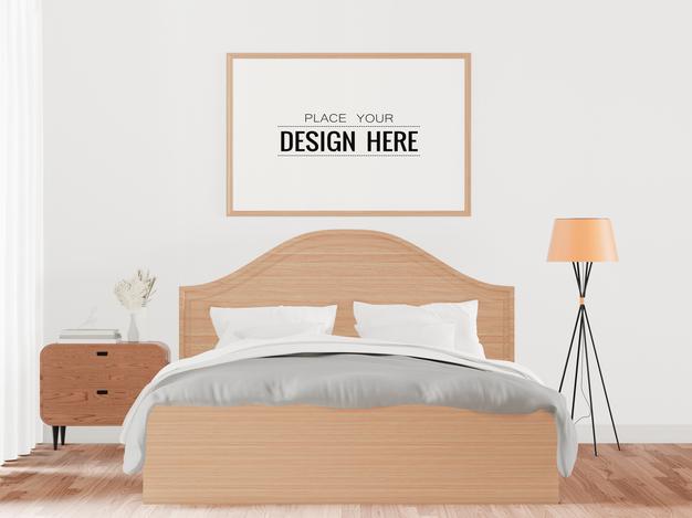 Free Poster Frame Mockup Interior In A Bedroom Psd