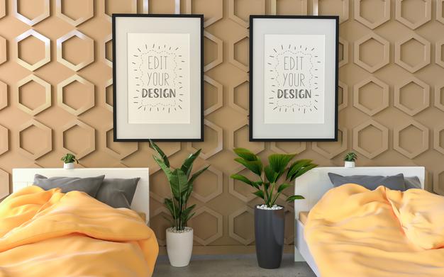 Free Poster Frame Mockup Interior In A Bedroom Psd