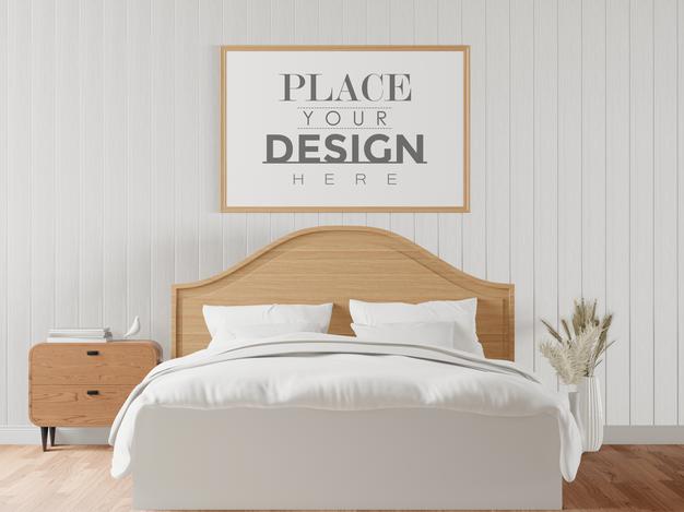 Free Poster Frame Mockup Interior In A Bedroom Psd