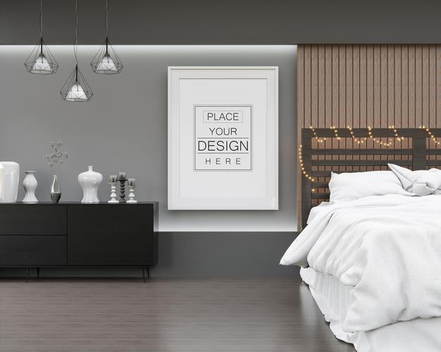 Free Poster Frame Mockup Interior In A Bedroom Psd