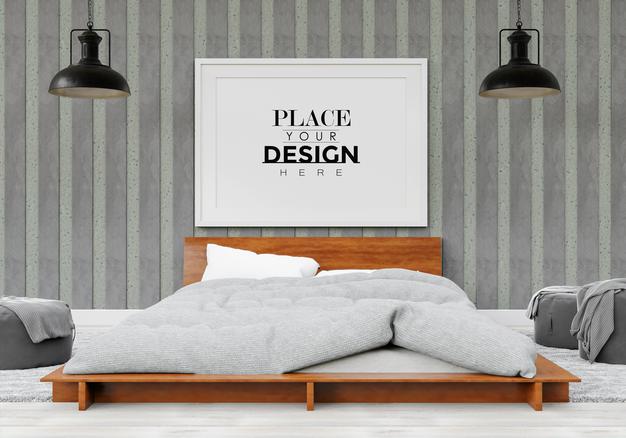 Free Poster Frame Mockup Interior In A Bedroom Psd