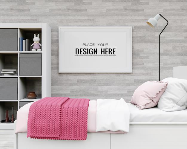 Free Poster Frame Mockup Interior In A Bedroom Psd