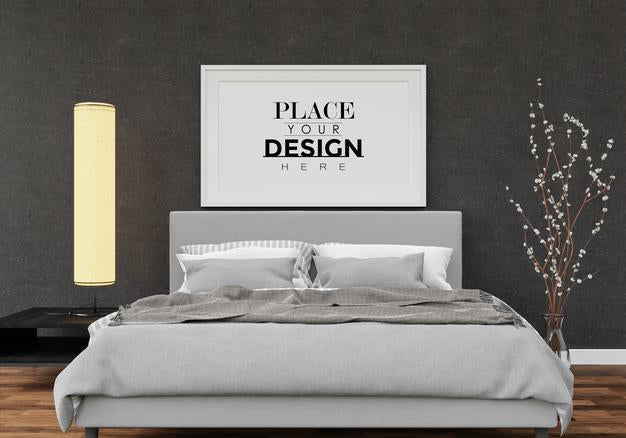 Free Poster Frame Mockup Interior In A Bedroom Psd