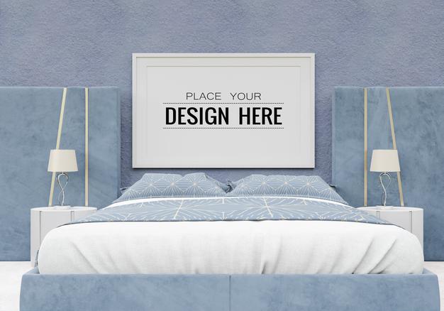 Free Poster Frame Mockup Interior In A Bedroom Psd