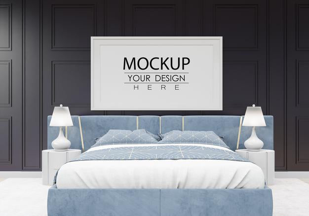 Free Poster Frame Mockup Interior In A Bedroom Psd