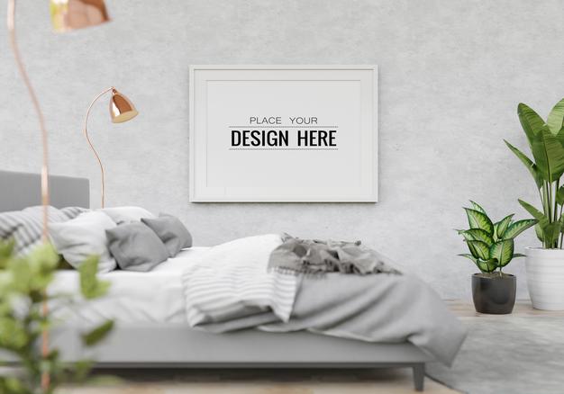 Free Poster Frame Mockup Interior In A Bedroom Psd