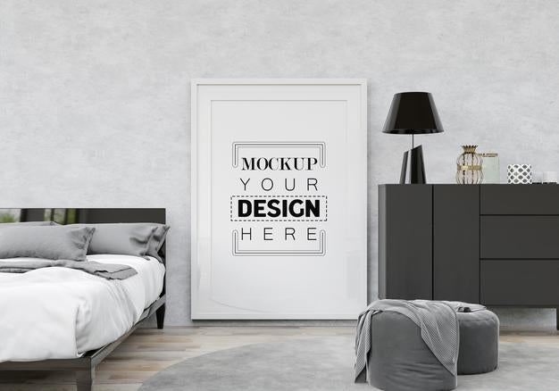 Free Poster Frame Mockup Interior In A Bedroom Psd