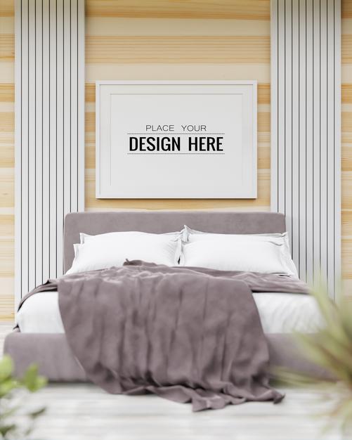 Free Poster Frame Mockup Interior In A Bedroom Psd