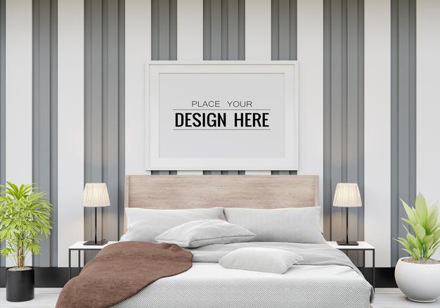 Free Poster Frame Mockup Interior In A Bedroom Psd