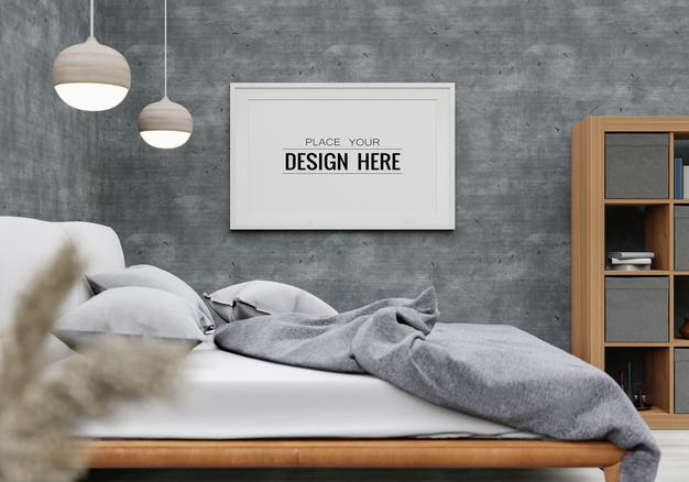 Free Poster Frame Mockup Interior In A Bedroom Psd